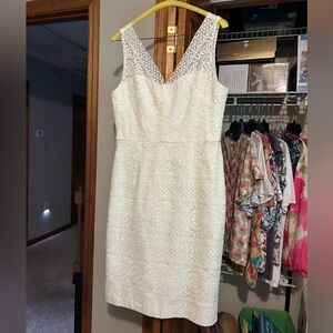Maggy London Ivory Lace V-Neck Midi Dress